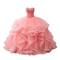 Women's Sweetheart Beaded Crystal Quinceanera Dresses Ruffles Ball Gowns