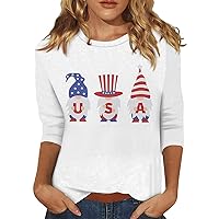 Women's 4Th of July Tank Tops Fashion Casual 3/4 Sleeve Print Stand Collar Pullover Top Shirts, S-3XL