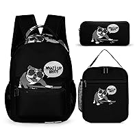 Skateboard Bulldog Lightweight Backpack and Lunch Bag Set 3 Piece with Pencil Case Outside Activities Travel