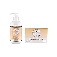 Dionis Goat Milk Skincare Milk & Honey Scented Lotion (8.5oz) and Hand & Body Bar Soap (6oz) Bundle - Made in USA - Cruelty Free and Paraben Free Formula