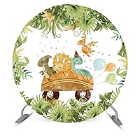 Cartoon Dinosaur Theme Birthday Round Backdrop for Kids Wild Forest Baby Shower Photography Background Cake Table Banner Circle Decoration Props Dia-7.5ft NO95