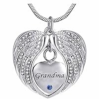 misyou Birthstone Angel Wings Grandma Cremation urn Memorial Keepsakes Necklace Ashes Jewelry Stainless Steel Pendant