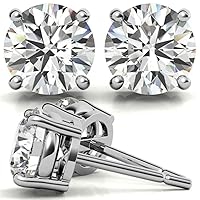 1.50 Carat Full White VVS1 Round Brilliant Cut Moissanite Earring For Women And Girls, Solitaire Push back Valentine Present For Her in Real 18k White Gold and 925 Sterling Silver