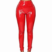 Women Casual Sexy Vegan Patent Leather Leggings Zipper Pants Fashion Mid Waist Skinny Pencil Trousers Plus Size