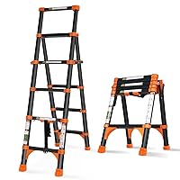 RIKADE Telescoping Ladder, A-Frame Aluminum Telescopic Ladder with 1-Button Retraction, Portable Extension Ladder Adjustable Lightweight Folding Ladder for Home or RV Work, 330lb Capacity(1.4+1.7M)