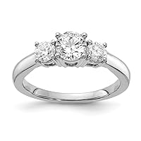 Solid 14k White Gold Engagement Lab Grown Diamond 1 ctw. 3 Stone Ring Band