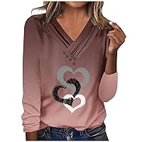 Lighting Deals V Neck Long Sleeve Tops For Women Heart Graphic Shirts Mother'S Day T-Shirt Cozy Casual Crew Neck Blouses Tee Womens Fashion Blouse Tee