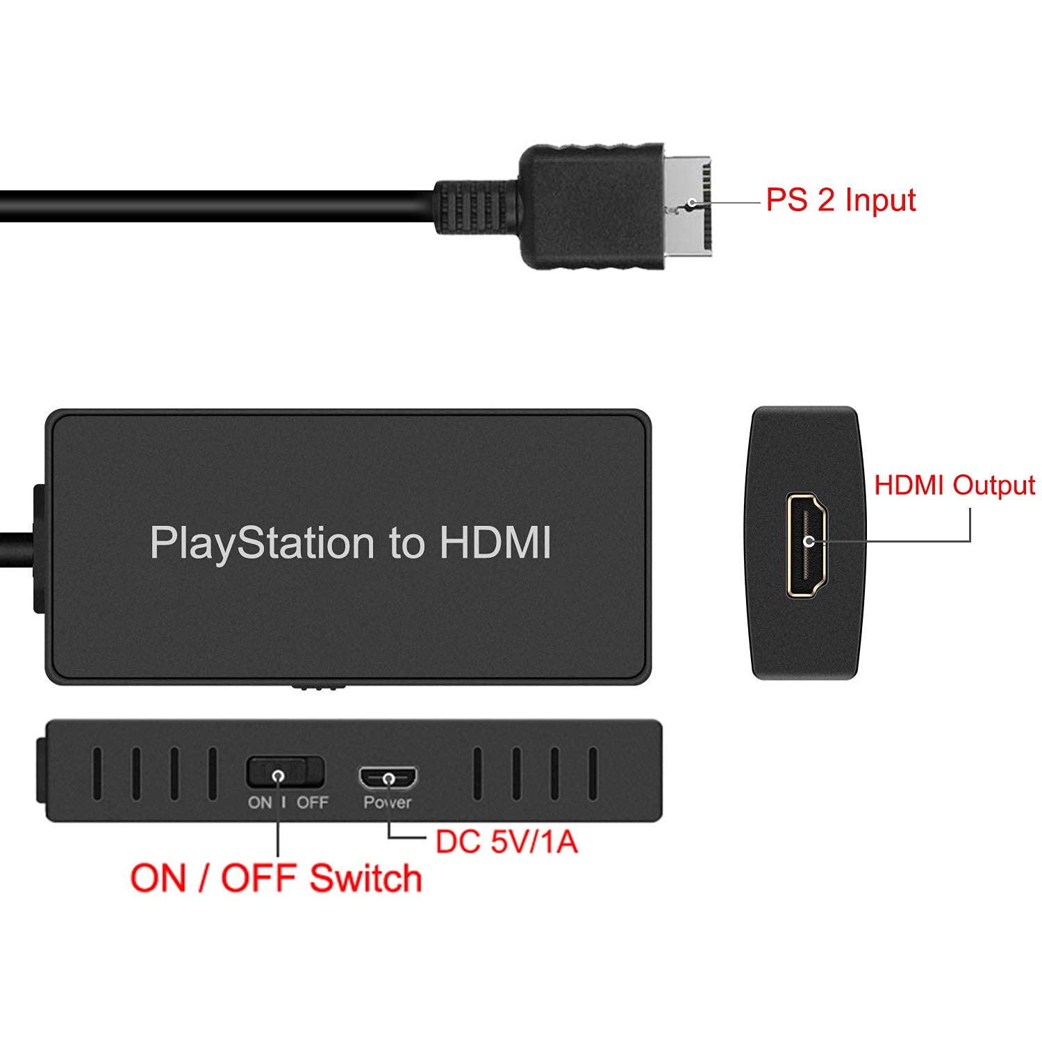 Azduou Playstation 2 (PS2) to HDMI Converter, HDMI Cable for Playstation 2, Playstation 3 Console (PS2, PS3), Connecting PS2/PS3 to HDTV with True Ypbpr HD Signal Output (100% Improve Video Quality)