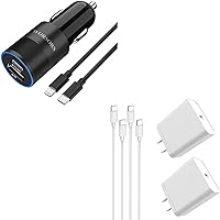 35W USB C Fast Car Charger+25W PD Type C Wall Charger Block with 3Ft Type C to Lightning Cable+2 * 6.6ft Phone Cord for iPhone 14 Pro Max, Samsung S24 Ultra
