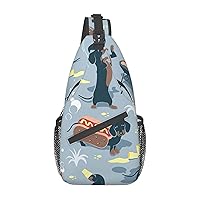 Sling Backpack,Travel Hiking Daypack Hot Dogs And Lemonade1 Print Rope Crossbody Shoulder Bag