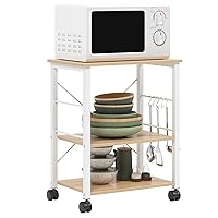 sogesfurniture 3-Tier Kitchen Baker's Rack Utility Shelf Microwave Oven Stand Storage Cart Workstation Shelf 3-Tier Kitchen Utility Cart on Wheels with Storage, Maple