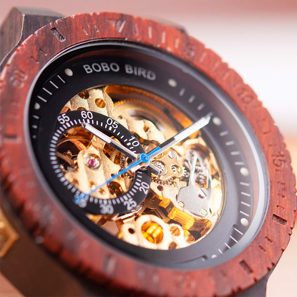 BOBO BIRD Men's Wooden Watch Luxury Mechanical Wrist Watch Lightweight Wooden Band (Brown), Bracelet Type