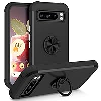 Compatible with Google Pixel 8 Pro Dual Layer Shockproof Protective Phone Case,Military-Grade Holder Kickstand Car Mount,Rugged Protective Cover PC Bumper Cases (Color : Black)