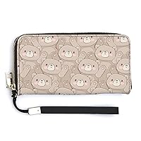 Cute Kawaii Teddy Bear Wristlet Wallet for Women Long Purse Card Holder Handbag with Zipper