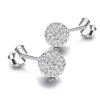 Crystal Ball Earrings Stud 925 Sterling Silver Paved Rhinestones Bling Unisex