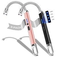 LcFun Candle Lighter 2 Pack, USB Rechargeable Lighter, Plasma Arc Electric Lighter with 360°Flexible Neck Long Lighter, Windproof Flameless Lighters for Candles, Fireworks, BBQ (Black & Pink)