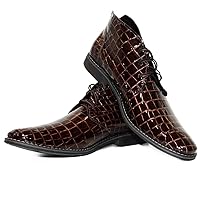 PeppeShoes Modello Bukko - Handmade Italian Mens Color Burgundy Ankle Chukka Boots - Cowhide Embossed Leather - Lace-Up