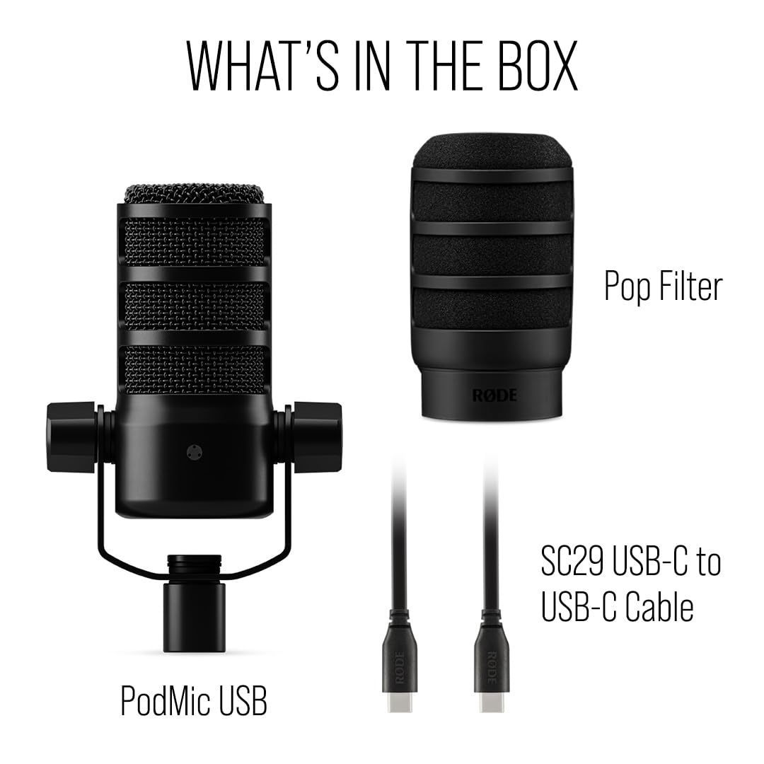 RØDE PodMic USB Versatile Dynamic Broadcast Microphone With XLR and USB Connectivity for Podcasting, Streaming, Gaming, Music-Making and Content Creation