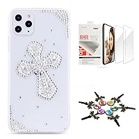 STENES Sparkle Case Compatible with iPhone 15 Pro - Stylish - 3D Handmade Bling Cross Crystal Rhinestone Glitter Design Cover Case with Screen Protector [2 Pack] - Clear