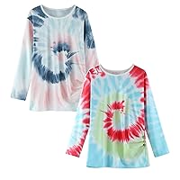 Kids Girls Casual Tunic Tops Knot Front Button Tie Dyed Long Sleeve Casual Loose Blouse T Shirt Tee 2PCS
