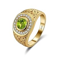 10K 14K 18K Gold Moissanite Mens Gemstone Engagement Rings Gemstone Halo Rings for Men Round Gemstone Rings Best Gift for Husband/Father/His