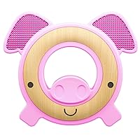Nuby Natural Wood & Silicone Teether: Pig, 3M+, Pink (80803)