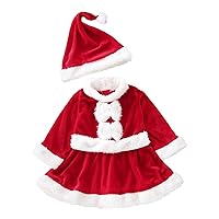 Children Kids Christmas Fannelette Fleece Wine Red Dress Girl Dress Two Piece with Hat and Striped Dress