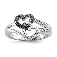 925 Sterling Silver Polished Prong set Open back Black and White Diamond Love Heart Ring Jewelry for Women - Ring Size Options: 6 7 8