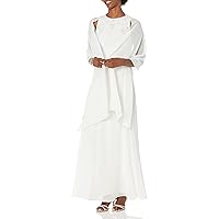 J Kara Women's Sleeveless Scallop Long Beaded Dress W/Scarf