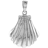 Sterling Silver Scallop Shell Necklace for Women Flawless Polished Finish 1 inch with 1mm Box_Chain