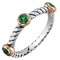 PEORA Sterling Silver 3-Stone Stackable Ring in Natural, Created and Simulated Gemstones, Cable Rope Band for Women 2.1mm Sizes 5 to 9