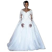 Long Sleeves Lace up Corset A-Line Wedding Dresses for Bride Plus Size with Train Sequins Bridal Ball Gowns