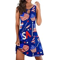 Summer Dresses for Women 2024 with Sleeves Knee Length,Independence Day Womens Fourth of July Print Womens Casu