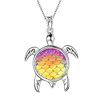 Aurora Tears Turtle Necklace Sea Turtle Pendant 925 Sterling Silver Birthstone Gradient Colorful Mermaid Scales Cute Animal Pendant Charm Necklace