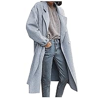 RMXEi Winter Coats For Women Warm Breasted Faux Wool Coats Trench Woolen Coats Jackets Lapel Slim Long
