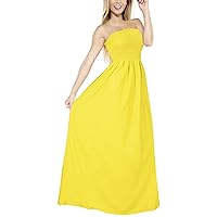 LA LEELA Women's Beach Summer Solid Smocked Top Maxi Evening Dress Casual Strapless Tube Dresses for Women