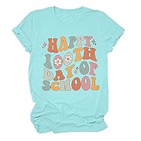 Women's Tops Plus Size Dressy 100 Days of School Shirt Women Teacher Shirts 100th Day of School T Shirt Causal