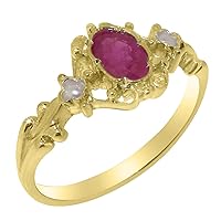 18k Yellow Gold Natural Ruby & Cultured Pearl Womens Trilogy Ring - Sizes 4 to 12 Available