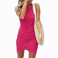 Women's 2024 Summer Dress Solid Round Neck Sleeveless Tank Dress Casual Soft Comfortable Silm Fit Dress