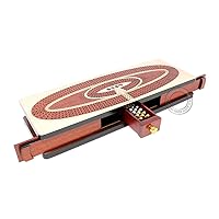 Continuous Cribbage Board/Box Inlaid in Maple/Blood Wood : 4 Track - Sliding Lids, Drawer and Metal Pegs with Score Marking Fields for Skunks, Corners and Won Games