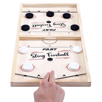 Toydaze Sling Foosball Fast Sling Puck Game with Extra 10 Pucks & 2 Slingshots for Spare Use, Portable Slingpuck Board Game for Child, Foosball Slingshot Game Board, Available in Large & Small Sizes