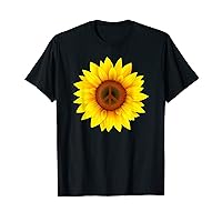 Sunflower Peace Sign Floral Hippie Love Vintage Flower Peace T-Shirt