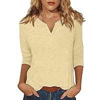 Womens Fall Fashion 2024 V Neck Fall Tops 2024 Soild Color 3/4 Length Sleeve Tops Casual My Orders Blusas De Mujer Casuales 16-Complexion XX-Large