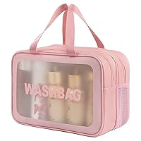 Travel Toiletry Bag for Women, Matte Translucent Toiletry Bag with Handy Handle, Makeup Cosmetic Organizer Bag for Travel Toiletries Accessories (Pink-XL)
