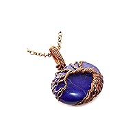 Lapis Lazuli Gemstone Necklace, Copper Wire Wrapped Jewelry, Tree of Life Gemstone Jewellery DR-120