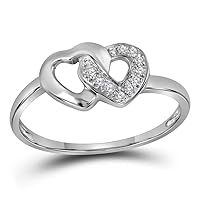 The Diamond Deal Sterling Silver Womens Round Diamond Double Linked Heart Ring 1/20 Cttw