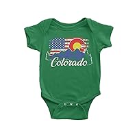 Threadrock Unisex Baby Colorado Mountains American Flag Infant Bodysuit