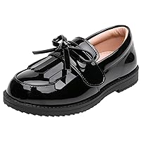Girls Dress Shoes Kid Slip on Oxford Wedding Church Dress Microfiber School Uniform Loafer Flats