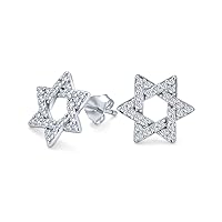 Open Cubic Zirconia Religious Judaic Hanukkah Pave AAA CZ Star Of David Stud Earrings For Bat Mitzvah For Women For Teen .925 Sterling Silver