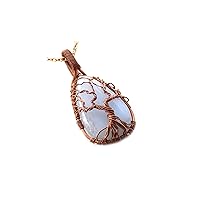 Blue Lace Agate Necklace, Tree of Life Necklace, Copper Wire Wrapped Gemstone Jewelry DR-1190
